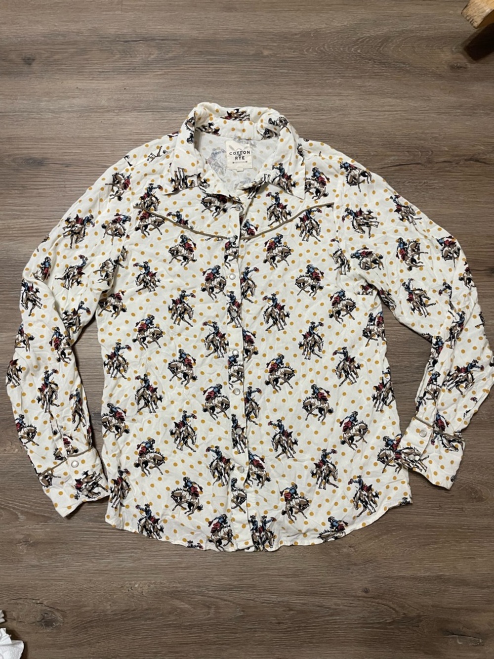 Women’s White Equestrian Print Button-Down Shirt